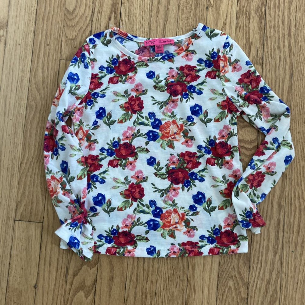 Betsey Johnson Long-sleeved Knit Floral Crewneck Top